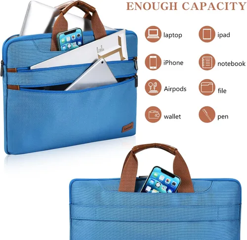 Miniatura 2 de LONMEN Bolsa de hombro para laptop de 14 pulgadas, funda de transporte para MacBook Pro/Microsoft Surface/Dell XPS/Lenovo/Asus/HP, azul