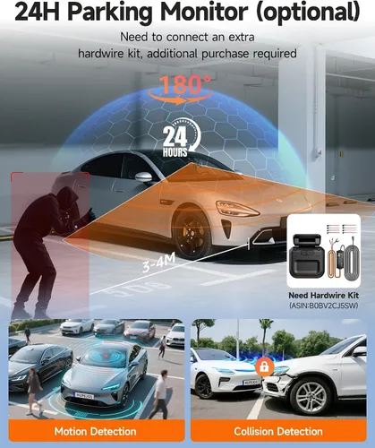 Miniatura 6 de Cámara de tablero de 360° frontal y trasera en el interior, cámara de tablero de 4 canales para automóviles FHD 1080Px4, Wi-Fi integrado, pantalla