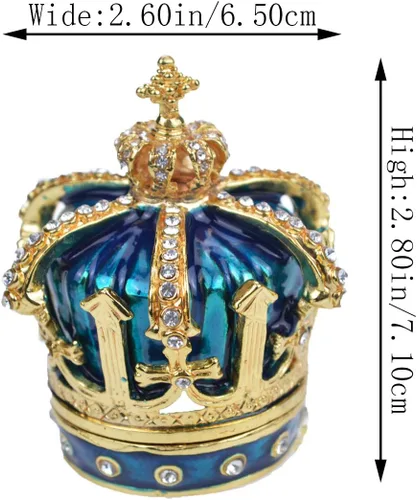 Miniatura 4 de QIFU Pintado a mano esmaltado estilo corona azul decorativo con bisagras joyería baratija caja regalo único para decoración del hogar