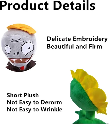 Miniatura 3 de JHESAO 6 piezas de plantas y zombis PVZ - Juego de plantas de peluche de juguete Peashooter Purple Gray Conehead Zombi, 1 2 muñecos de peluche