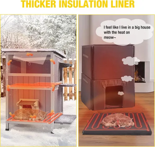 Miniatura 3 de Casa para gatos con calefacción Casa para gatos al aire libre Aislada Refugio para gatos callejeros con almohadilla térmica - Gran condominio