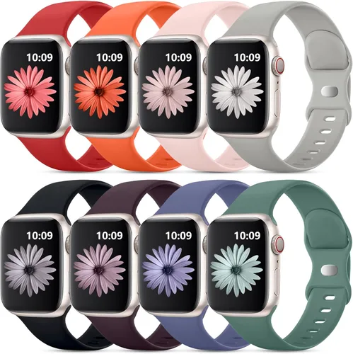 Miniatura 11 de DaQin - Paquete de 8 correas deportivas compatibles con Apple Watch de 38, 40, 41, 42, 44, 45, 46 y 49 mm, correa impermeable de silicona suave