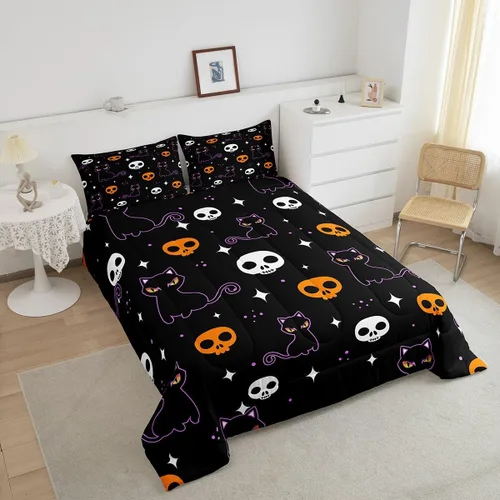 Miniatura 3 de Erosebridal Ropa de cama de Halloween para niños y niñas, juego de edredón espeluznante de dibujos animados, tamaño individual, relleno de edredón
