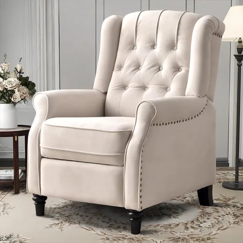 EBELLO Silla reclinable con respaldo, sillón de tela con respaldo y decoración de remaches, sillón acentuado de estilo mitad de siglo con respaldo