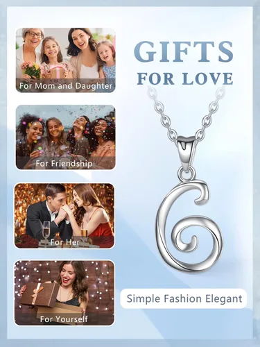 Miniatura 34 de EUDORA Collares de plata esterlina con inicial para mujer, regalos clásicos de 26 letras sin cuello para niñas, hermana, madre hija, cadena de 18
