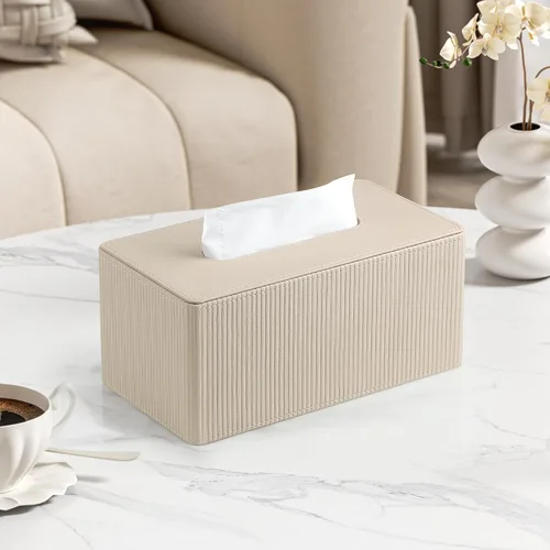 Miniatura 2 de Funda de caja de pañuelos de cuero sintético PU rectangular con cierre magnético, soporte de caja de pañuelos moderno para mesitas de noche de baño