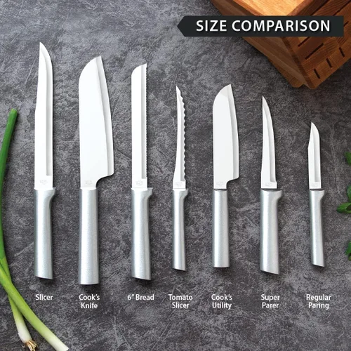 Miniatura 3 de Rada Cuchillo de pelar regular (R101) con afilador de borde rápido (R119), hoja de acero inoxidable de 3.25 pulgadas, mango plateado, paquete de 3