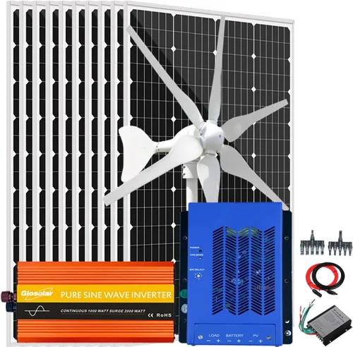 Miniatura 16 de Kit solar de viento de 640 W, kit de carga de batería de 12 V: generador de turbina eólica de 400 W + 2 paneles solares de 120 W + controlador +