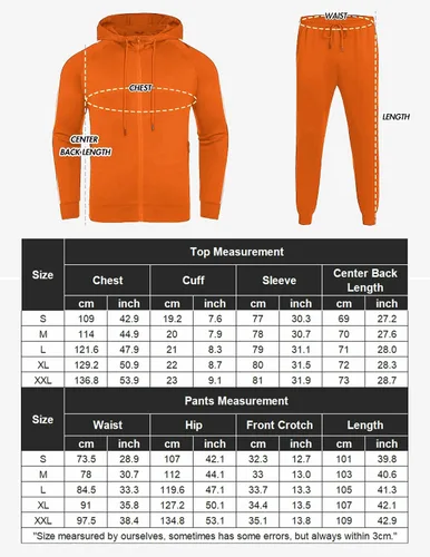Miniatura 5 de COOFANDY Chándal para hombre con bolsillos con cremallera completa, sudadera con capucha y cremallera completa, 2 piezas, para correr, trotar