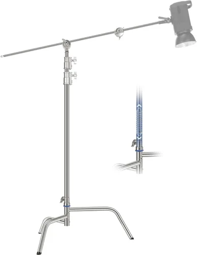 Miniatura 13 de NEEWER Soporte profesional en C resistente de acero inoxidable 100% con brazo de pluma, altura máxima de 10.5 pies, soporte de luz para fotografía