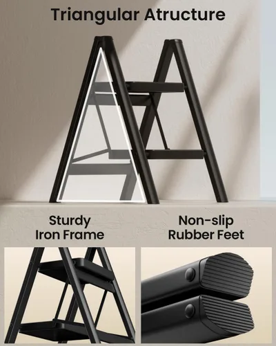 Miniatura 7 de SOLADDER Taburete de 2 peldaños con pedal antideslizante y ancho, escalera de hierro portátil plegable para el hogar y la cocina, 300 libras
