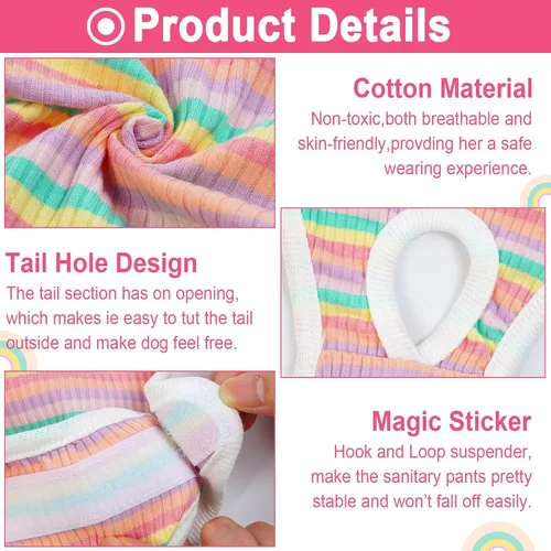Miniatura 3 de QBLEEV Pañales para perras, bragas sanitarias lavables con tirantes ajustables, bragas reutilizables para perrito, ropa interior para mascotas, Raya