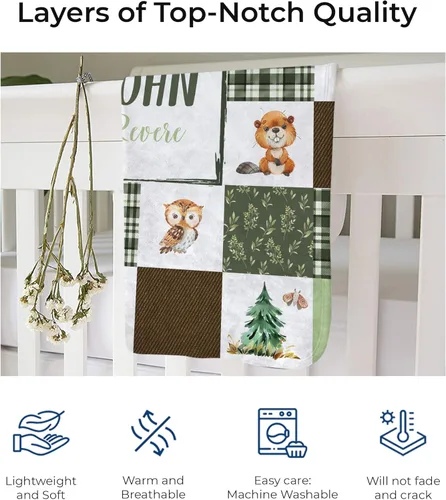 Miniatura 4 de Woodland - Manta de bebé personalizada para niños, acogedora manta de felpa para niño recién nacido, regalos personalizados para baby shower, manta