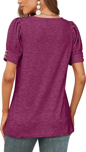 Miniatura 4 de Bofell Blusas plisadas de verano con mangas abombadas para mujer, blusas holgadas y elegantes