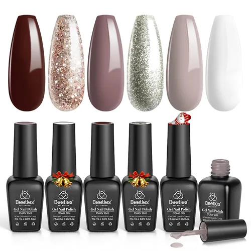 Miniatura 8 de Beetles - Juego de esmaltes de uñas en gel de invierno, para Navidad, 6 colores, marrón, burdeos, rojo, champán, dorado, semipermanentes, para usar
