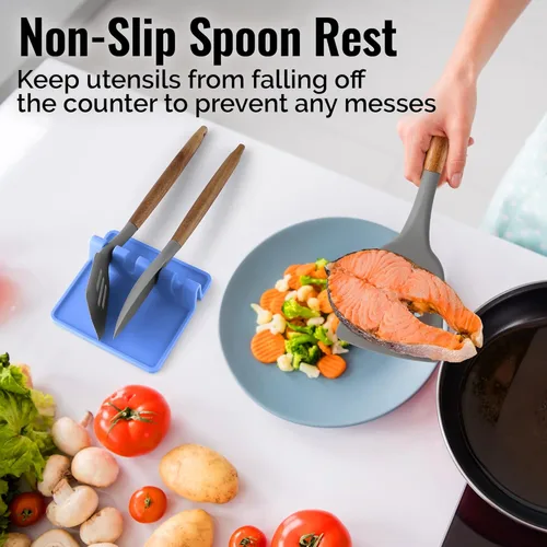 Miniatura 4 de Zulay Kitchen - Reposa utensilios de silicona con bandeja antigoteo para múltiples utensilios de cocina, sin BPA y resistente al calor; soporte