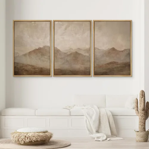 Miniatura 484 de SIGNWIN Lienzo enmarcado para pared, arte con pinceladas de flujo neutro en tonos beige abstractos, ilustraciones, arte moderno, decorativo