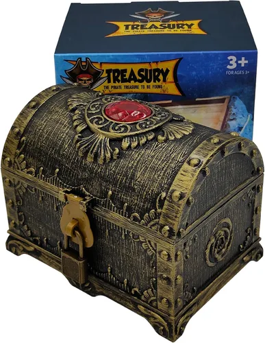 Miniatura 2 de Caja de Almacenamiento Flyekist para Niños, Cofre del Tesoro Pirata, Rojo con Incrustaciones de Rinstones en la Parte Superior, Cofre Decorativo