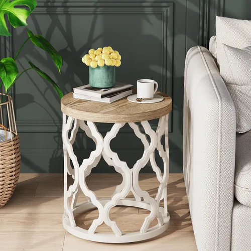 Miniatura 11 de Mesa de centro estilo casa de campo Karlott, mesa de café redonda de estilo campestre francés, mesa de café costera con parte superior desgastada