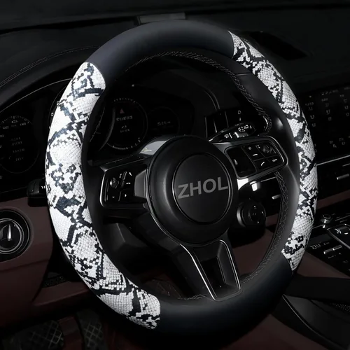 Miniatura 12 de ZHOL Funda para volante con estampado de vaca, cubierta de volante de automóvil en forma de D, piel de microfibra de 14 1/2-15 pulgadas