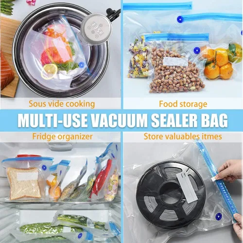 Miniatura 4 de Juego de 15 bolsas supergrandes para Sous Vide, bolsas selladoras al vacío reutilizables sin BPA y 2 clips de sellado para almacenamiento