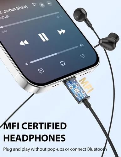 Miniatura 4 de Auriculares con cable para Apple Lightning con certificación MFi con puntas anticaída, magnéticos más grandes, auriculares con cable para iPhone 14