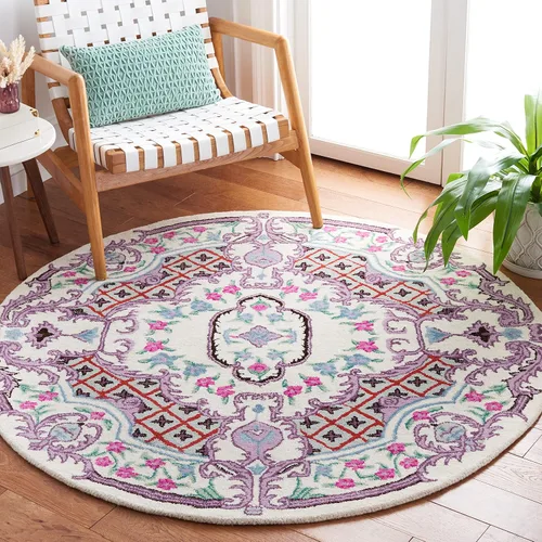 Miniatura 46 de SAFAVIEH Bellagio Collection - Alfombra decorativa de 2 x 3 pies, azul y rosa, hecha a mano de lana de medallón, ideal para zonas de alto tráfico