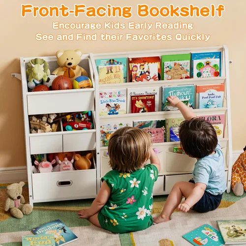 Miniatura 4 de HAVLOTII Estantería para niños y almacenamiento de juguetes, estante para libros para habitaciones de niños, estantería para bebés para guardería
