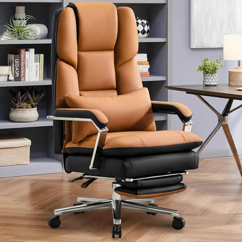 Miniatura 14 de Furniliving Silla de oficina grande y alta con reposapiés, silla de oficina ejecutiva de piel sintética con respaldo alto y soporte lumbar