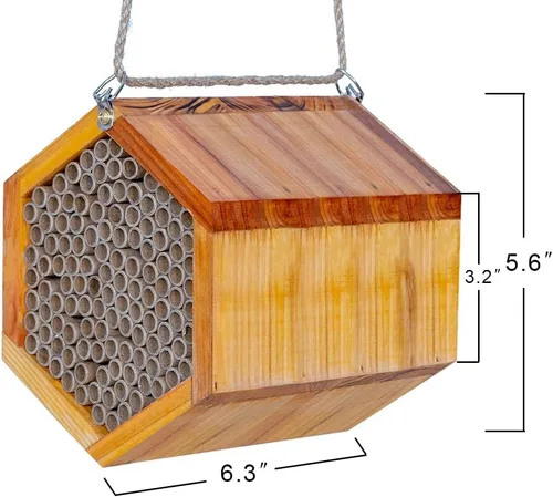 Miniatura 5 de Mason Bee House - Colmena de abejas de madera natural hecha a mano recubierta con cera para una larga vida útil y resistente al agua - Atrae