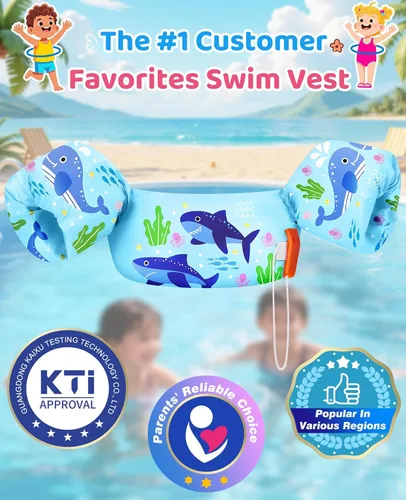 Miniatura 8 de HeySplash Chaleco de Natación para Niños, Flotadores de Piscina para Niños Pequeños, Chaleco de Natación para Niños con Correa Ajustable, Chaqueta R