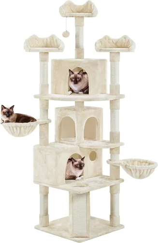 Topeakmart Árboles para gatos grandes Inoor, torre para gatos extra grandes de 76.5 pulgadas con 3 perchas acogedoras, 3 condominios cálidos, postes