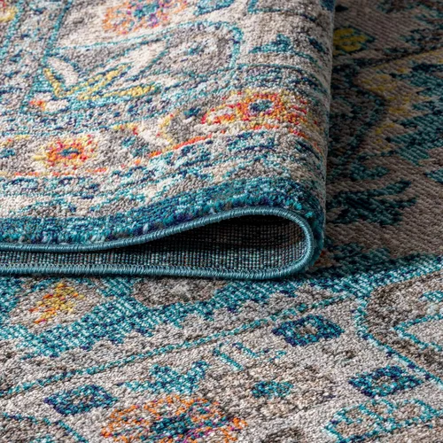 Miniatura 4 de JONATHAN Y Alfombra bohemia para interiores, color azul y amarillo, 3 x 5, medallón bohemio elegante, floral, fácil de limpiar, alto tráfico