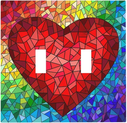 Placa de Pared con Cubierta de Interruptor Artístico de Doble Pulsador con Patrón Abstracto de Corazón Arcoíris Romántico de Amor, Placa de Pared de