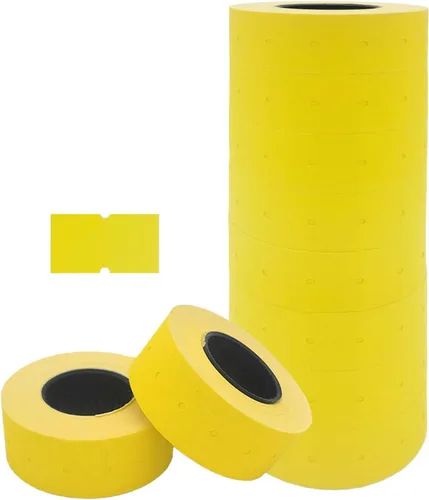 Etiquetas de 1 línea Motex - 8,000 etiquetas en blanco fluorescentes amarillas para pistolas de precio y fecha, compatibles con MX-5500 y pistolas