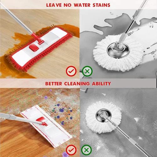 Miniatura 2 de MASTERTOP - Mopa de microfibra para limpieza de pisos, mopa plana para el hogar y la cocina, mango ajustable de acero inoxidable con 4 almohadillas