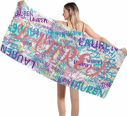 Miniatura 29 de Interestprint Toalla de piscina con nombre personalizado para niños, adultos y hombres, toalla de playa naranja personalizada con número