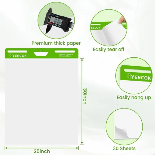 Miniatura 2 de YEECOK Super Sticky Easel Pad, 25 x 30 Inches, 30 Sheets/Pad, 10 Pads (300 Sheets), Thick 100gsm Flip Chart Paper, Self-Stick Anchor Chart for