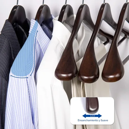 Miniatura 3 de Nature Smile Perchas de madera de caoba de lujo para trajes, paquete de 6, perchas de madera para abrigos, perchas para camisas para chaquetas