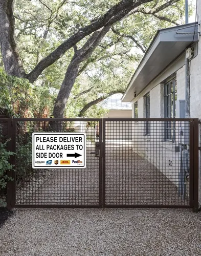 Miniatura 3 de Letrero de metal con texto en inglés «Please Leave Packages Deliveries Here» para interiores y exteriores, para puerta delantera, porche, oficina, 8