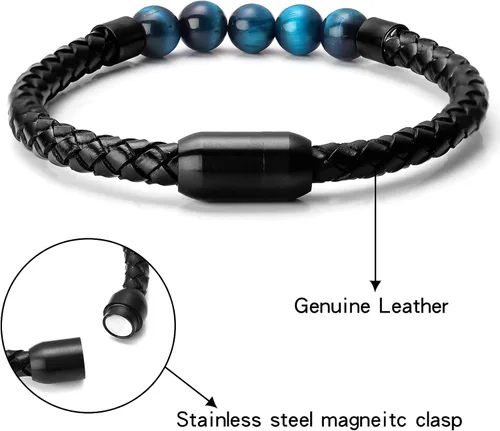 Miniatura 3 de Ckysee Pulsera de protección de 7 chakras pulsera de Lava Project Rock Lokai pulsera curativa de equilibrio de cuero genuino con cierre magnético