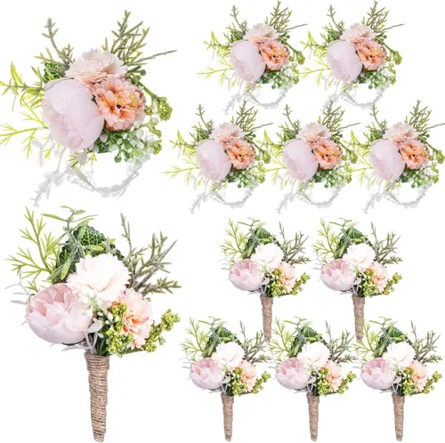 Juego de 12 ramilletes de boda y boutonniere, pulsera de ramillete de boda con alfileres para baile de graduación, hombres, novia, fiesta,