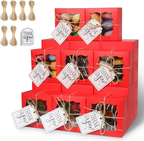 Miniatura 19 de KPOSIYA 60 cajas de panadería negras con ventana, cajas individuales de 4 x 4 x 2.5 pulgadas, caja de regalo de papel kraft negro para pasteles