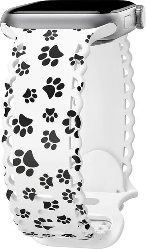 Miniatura 16 de Compatible con Apple Watch de 41mm 40mm 38mm 49mm 45mm 44mm 42mm para mujeres, correas deportivas de encaje huecas de silicona suave con estampado