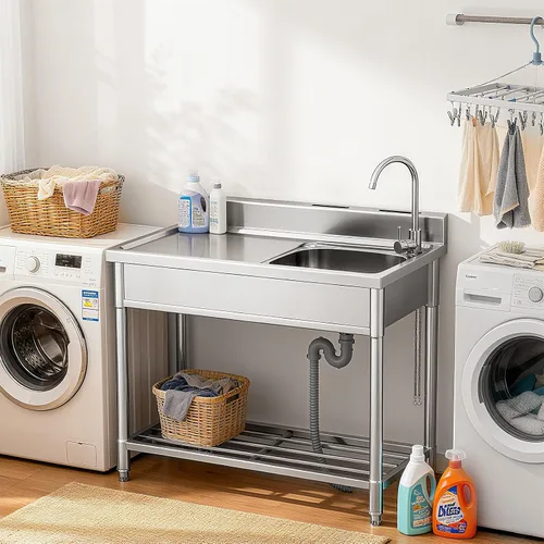 Miniatura 8 de Fregadero Utilitario de Acero Inoxidable LAFATI, Fregadero de Cocina Independiente de Acero Inoxidable 304 SUS de un Solo Tazón Con Estación