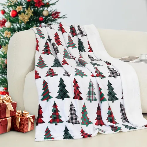 Miniatura 33 de Elegant Comfort - Manta reversible y ultra suave de franela con forro polar - Manta de sherpa navideña de invierno - Ligera, suave y acogedora