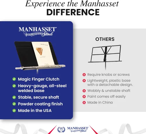 Miniatura 4 de Manhasset Soporte de música para partituras - Modelo 48 Symphony - Soporte Manhasset duradero y duradero - Altura ajustable - 26" a 48" - Fabricado