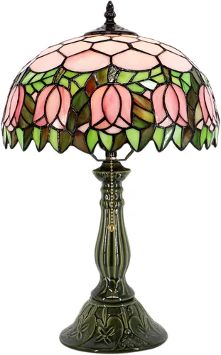 Miniatura 12 de Tiffany Style Stained Glass Table Lamp 18.5 Inch - Blue Fish Scales 12X12X18.5 Inch, E26 Bulb Base，Pull Chain Switch, Ceramic Base, Bedside
