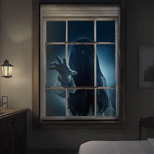 Miniatura 2 de Decoración de ventana de Halloween, cortina de fantasma femenino, decoración aterradora para la pared de la puerta de la ventana, decoración