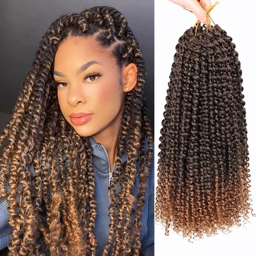 Miniatura 30 de Dorsanee Cabello Passion Twist Ombré de 18 pulgadas, 6 paquetes, Cabello de Ganchillo Water Wave, Cabello Largo Bohemio Rizado para Trenzar